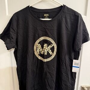 Michael Kors Black Tee with Leopard Print Logo